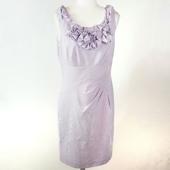 Tahari Dresses & Skirts - Tahari Seersucker Ruffle Sheath Dress 10 Purple